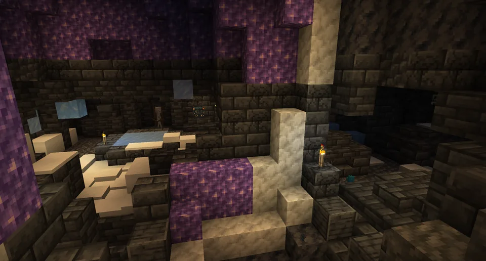 Long deepslate catacomb corridors below y zero