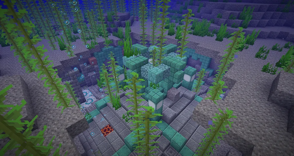 An underwater prismarine ring at the Conduit Ruin archaeology site