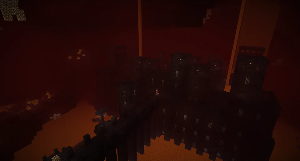 A piglin hamlet village built in the Nether