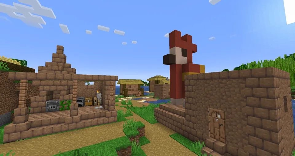 A village built into dense jungle terrain in Minecraft