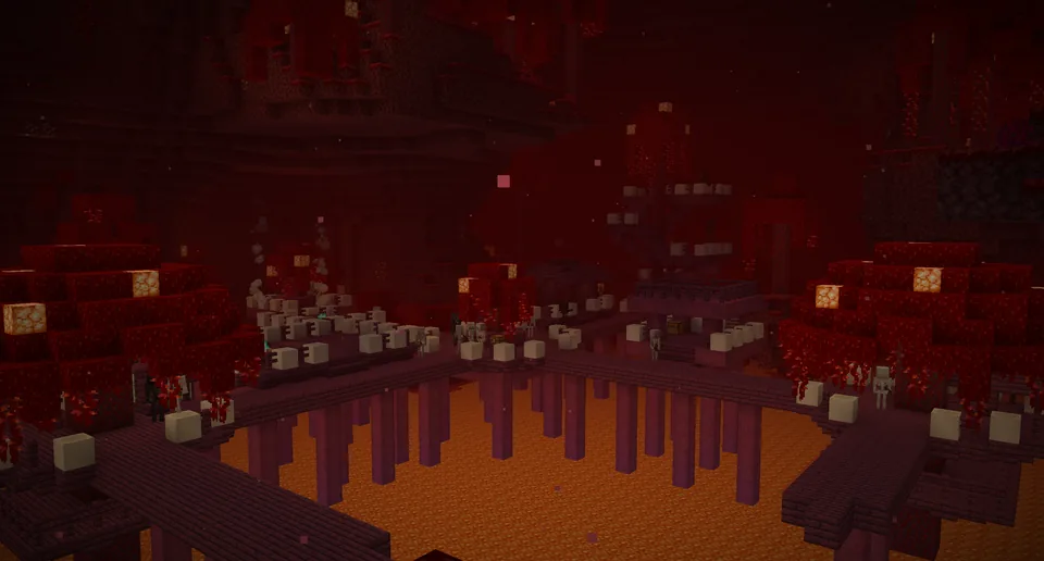 A skeletal tower encampment in the Nether wastes