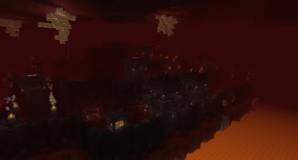 A fortified piglin outstation structure in the Nether