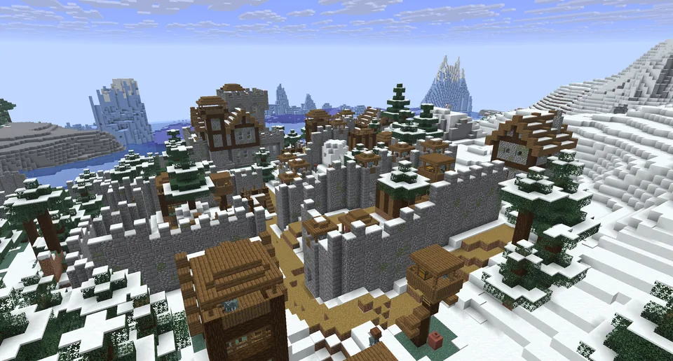 A snowy watchtower held by strays in a cold Minecraft biome