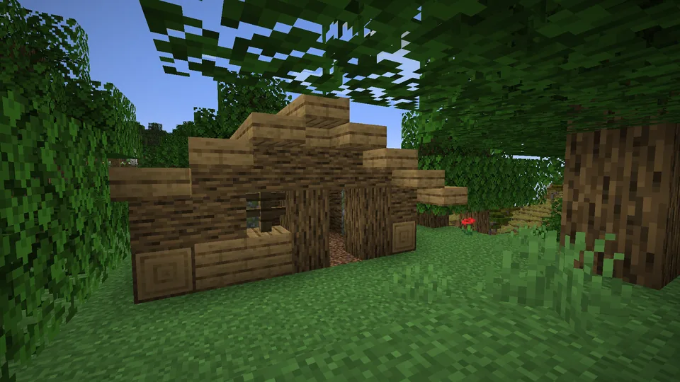 Small overgrown ruins scattered across a Minecraft landscape
